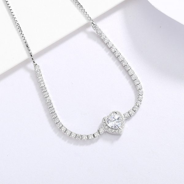 925 Sterling Silver Full Diamond Heart Bracelet for Women, Fashionable & Personalized Summer Jewelry, Lightweight Luxury Rhinestone Hand Chain - 图片 2