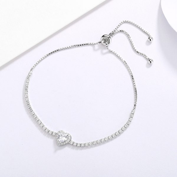 925 Sterling Silver Full Diamond Heart Bracelet for Women, Fashionable & Personalized Summer Jewelry, Lightweight Luxury Rhinestone Hand Chain - 图片 3