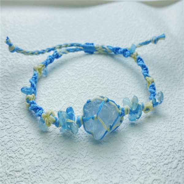 Natural blue crystal raw stone raw ore braided bracelet bracelet, sky blue fresh color - 图片 2