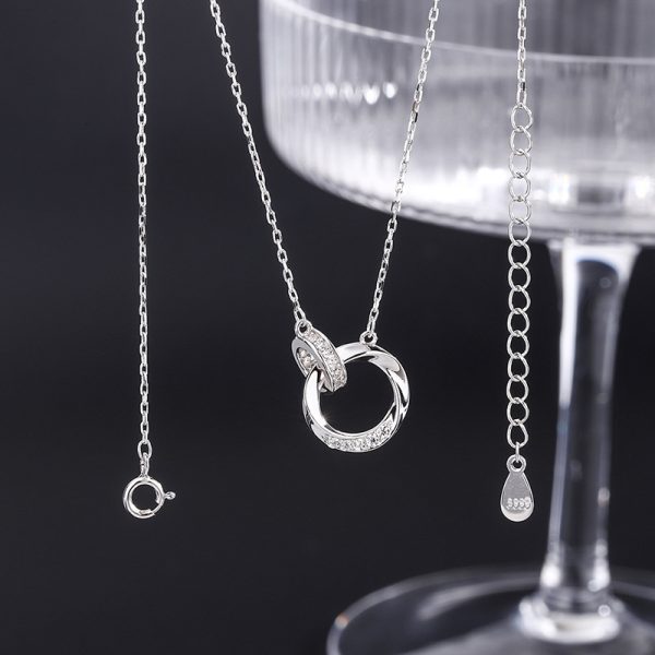 S999 pure silver double ring buckle necklace women's Korean version diamond inlaid Mobius necklace niche hot selling accessory - Image 2