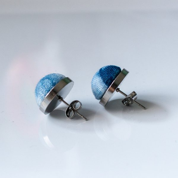 Blue dye tie dye handmade jewelry, stainless steel needle earrings, gold round bean earrings, ethnic retro artistic women - 图片 2