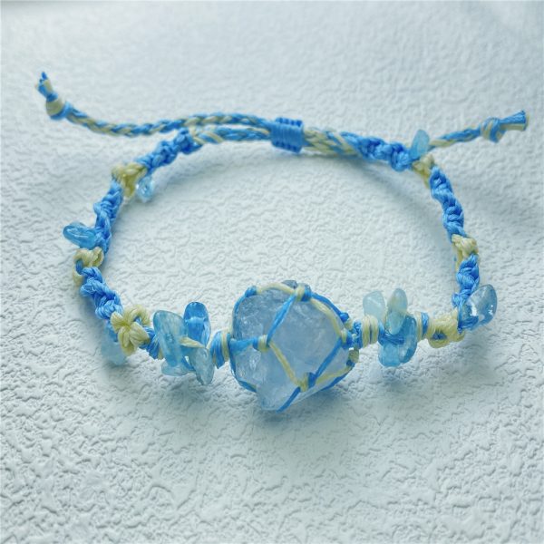 Natural blue crystal raw stone raw ore braided bracelet bracelet, sky blue fresh color