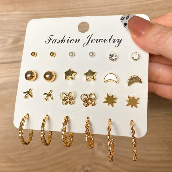 Minimalist basic alloy earring set  creative retro card ear ring earring set - 图片 2