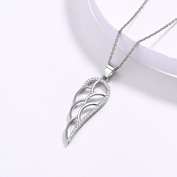 925 Sterling Silver Angel Wings Feather Pendant Necklace, Elegant & Fashionable Clavicle Chain, High-End Jewelry for Women - 图片 2