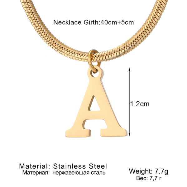 Hot selling stainless steel 26 letter pendant, flat snake bone necklace, gold personalized stainless steel necklace - 图片 2