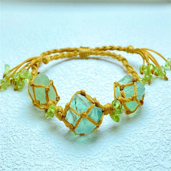 New foreign trade fluorite raw stone woven bracelet with pure handmade design, vintage stone bracelet