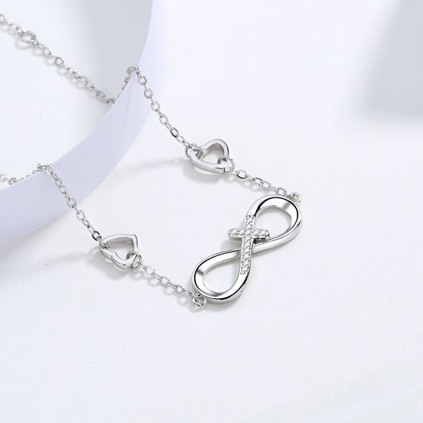 Fashionable Personalized Heart Cross 925 Sterling Silver Bracelet, Elegant Jewelry for Women - Image 2