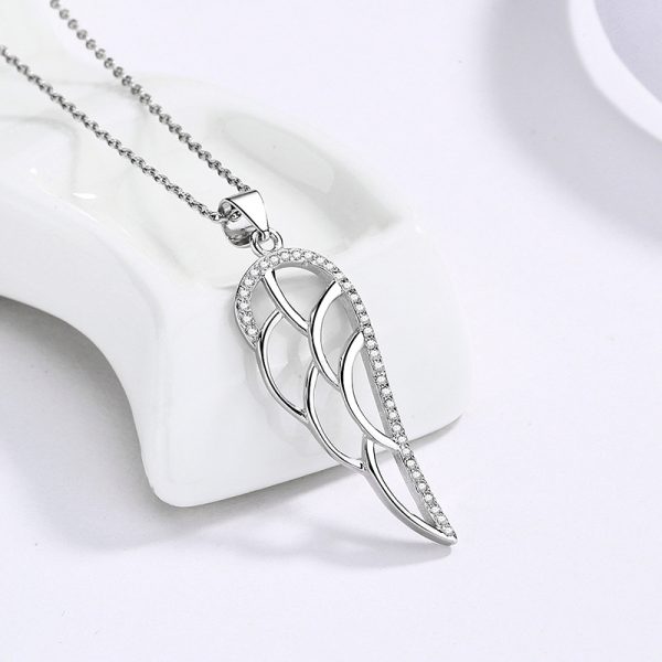 925 Sterling Silver Angel Wings Feather Pendant Necklace, Elegant & Fashionable Clavicle Chain, High-End Jewelry for Women - 图片 4