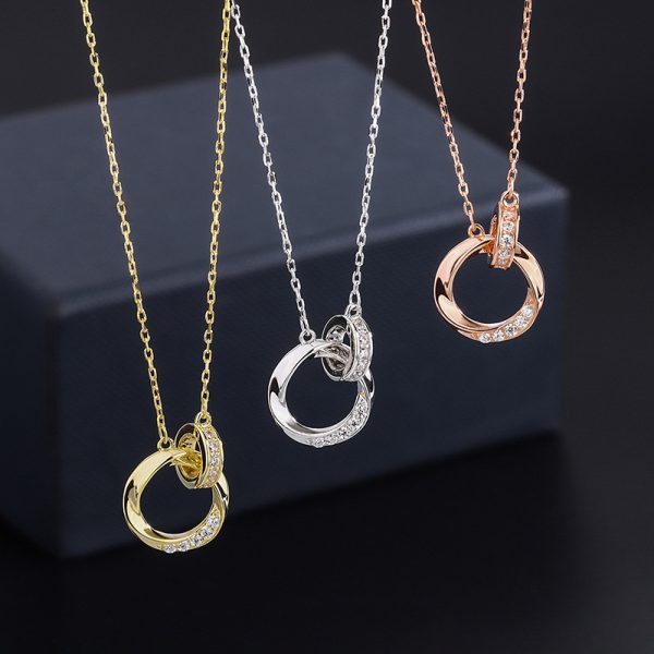 S999 pure silver double ring buckle necklace women's Korean version diamond inlaid Mobius necklace niche hot selling accessory - Image 4