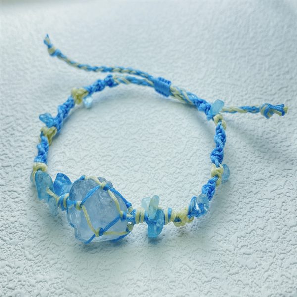 Natural blue crystal raw stone raw ore braided bracelet bracelet, sky blue fresh color - 图片 5