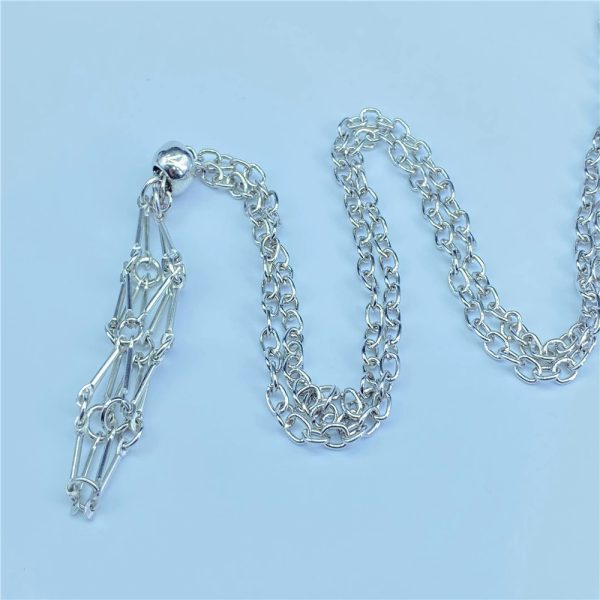 Natural Crystal Raw Stone Mesh Bag Metal Bamboo Necklace Weaving Pendant Adjustment Chain Mesh Bag Pendant Rope - 图片 4