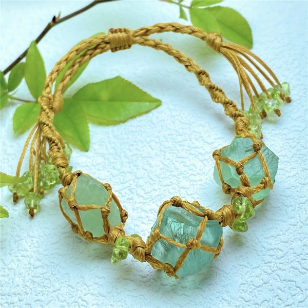 New foreign trade fluorite raw stone woven bracelet with pure handmade design, vintage stone bracelet - 图片 2