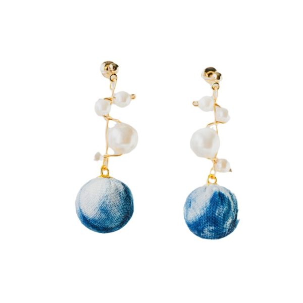 Original design: Handmade blue dyed earrings, pearl earrings, 14K gold coated pearls, elegant temperament for girls, ethnic style - 图片 5