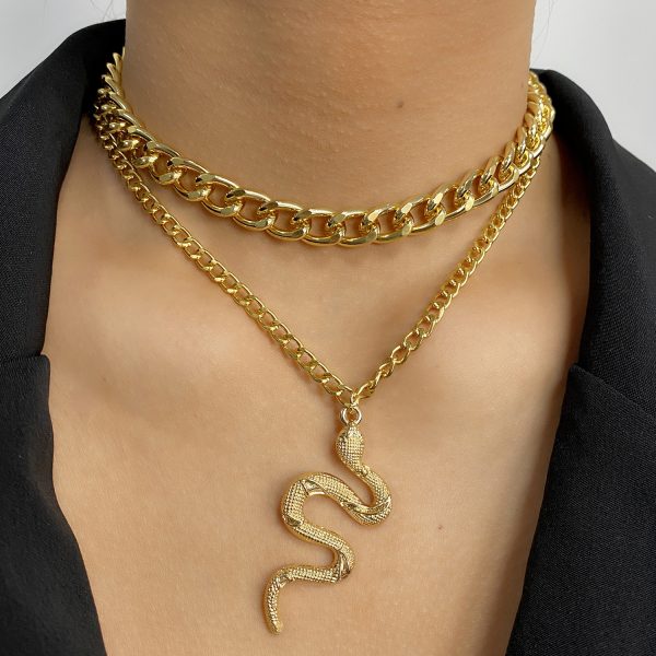 New European and American Hip Hop Punk Thick Chain Serpentine Pendant Necklace Ins Same Style Necklace for Women