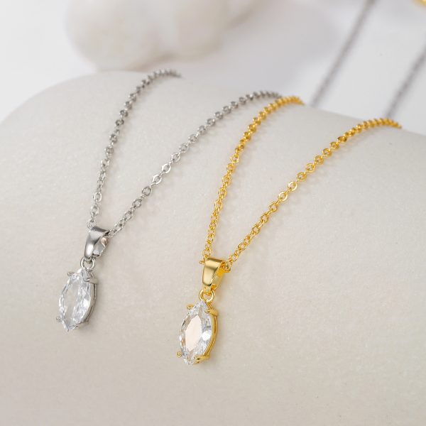 18K Gold-Plated Copper Zircon Pendant Necklace, Simple Elegant Clavicle Chain, Perfect Wedding Gift for Girlfriend, Luxury Jewelry for Women - 图片 2