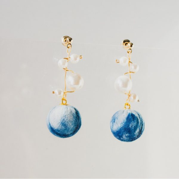 Original design: Handmade blue dyed earrings, pearl earrings, 14K gold coated pearls, elegant temperament for girls, ethnic style - 图片 3