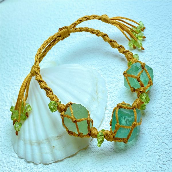 New foreign trade fluorite raw stone woven bracelet with pure handmade design, vintage stone bracelet - 图片 3