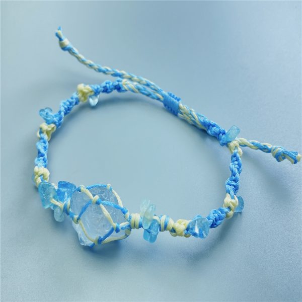 Natural blue crystal raw stone raw ore braided bracelet bracelet, sky blue fresh color - 图片 3