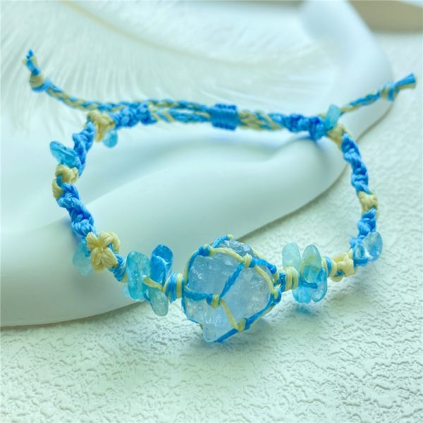 Natural blue crystal raw stone raw ore braided bracelet bracelet, sky blue fresh color - 图片 4