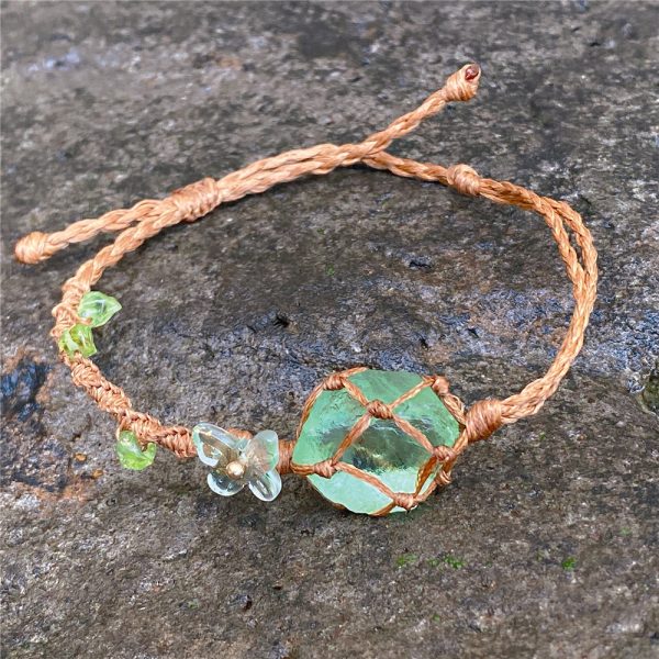 Fluorite Raw Stone Woven Mesh Bag Bracelet Necklace, Hand-Woven Rattan Forest Series - 图片 4