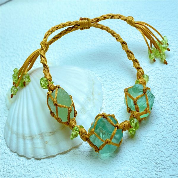 New foreign trade fluorite raw stone woven bracelet with pure handmade design, vintage stone bracelet - 图片 5