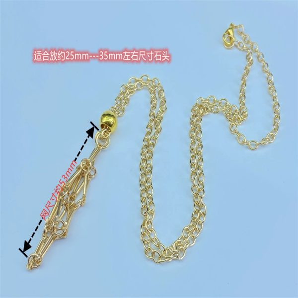 Natural Crystal Raw Stone Mesh Bag Metal Bamboo Necklace Weaving Pendant Adjustment Chain Mesh Bag Pendant Rope - Image 2