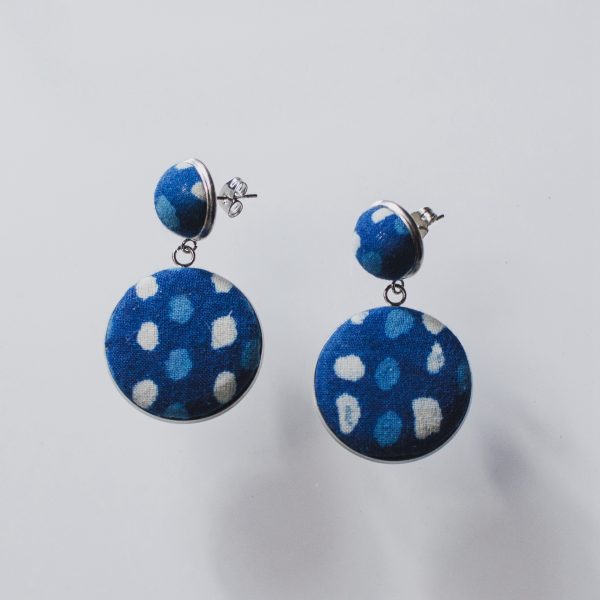 Blue dye printed ethnic style new Chinese handmade earrings stainless steel earrings retro niche design high-end temperament