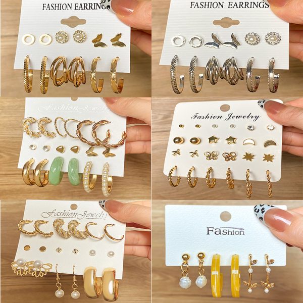 Minimalist basic alloy earring set  creative retro card ear ring earring set