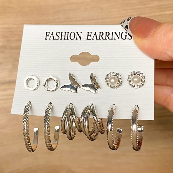 Minimalist basic alloy earring set  creative retro card ear ring earring set - 图片 3