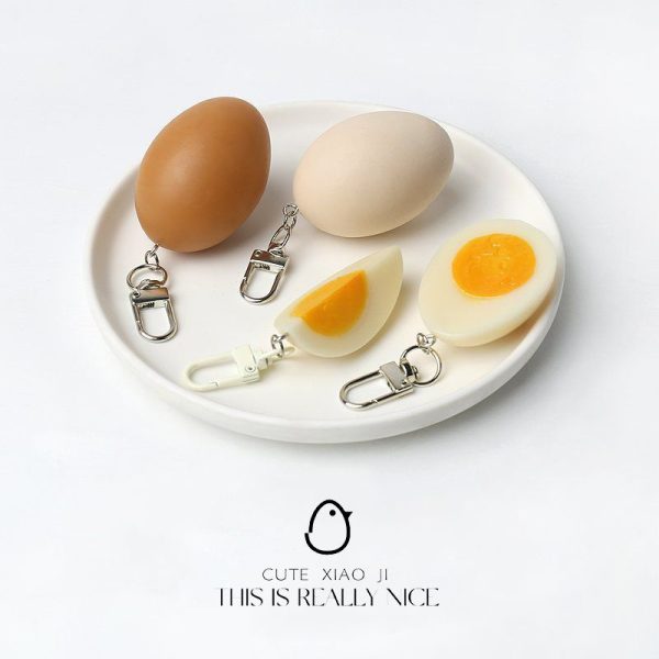 Bizarre simulation half cut egg keychain original design pendant bag accessories niche hanging accessories fun accessories