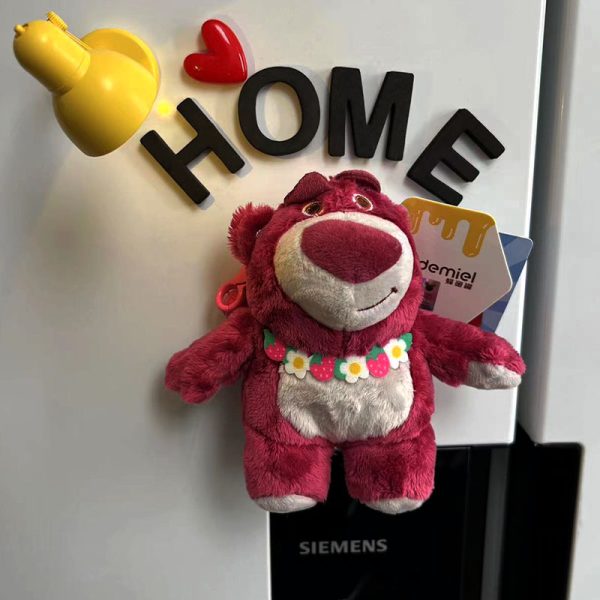 Cute cartoon plush magnetic suction strawberry bear refrigerator sticker pendant home desk lamp magnetic decoration entrance door magnet sticker