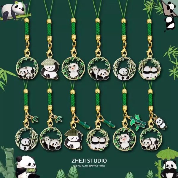 Chinese style panda bamboo woven keychain mobile phone rope anti lost small pendant, Sichuan Chengdu cultural and creative commemorative gift