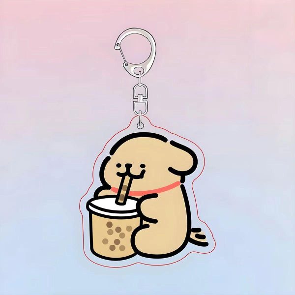 Marzis Line Puppy Milk Tea Girlfriend Bag Pendant Acrylic Keychain Small Chicken Feather Double Couple Pendant - Image 2