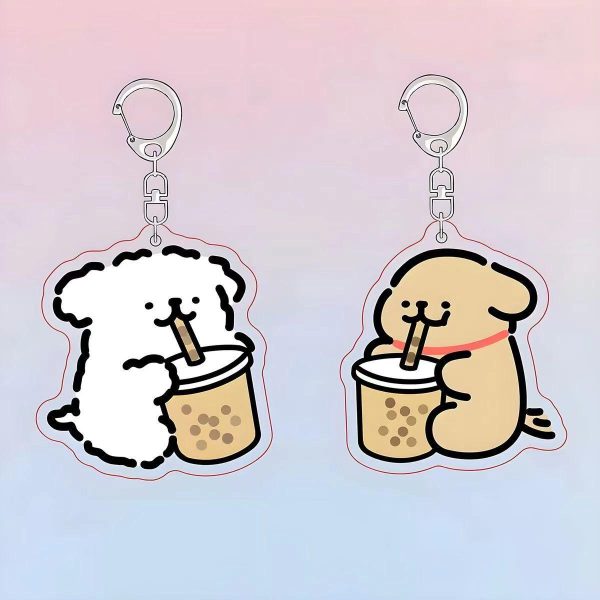 Marzis Line Puppy Milk Tea Girlfriend Bag Pendant Acrylic Keychain Small Chicken Feather Double Couple Pendant