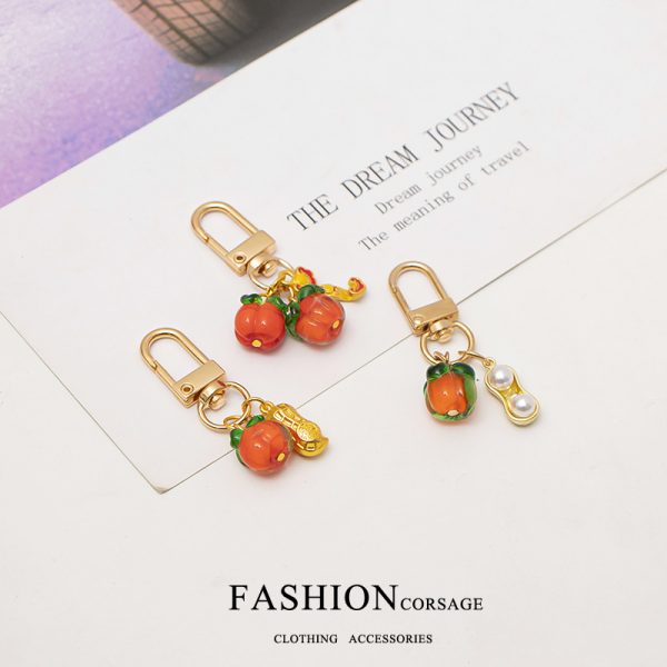 Personalized auspicious persimmon exquisite keychain, niche cute pendant, girl's everything goes well, good things happen, peanuts and accessories - 图片 4