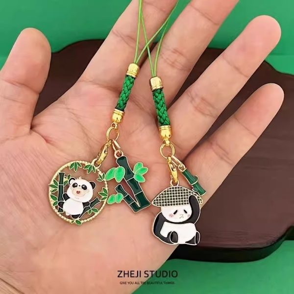 Chinese style panda bamboo woven keychain mobile phone rope anti lost small pendant, Sichuan Chengdu cultural and creative commemorative gift - 图片 4