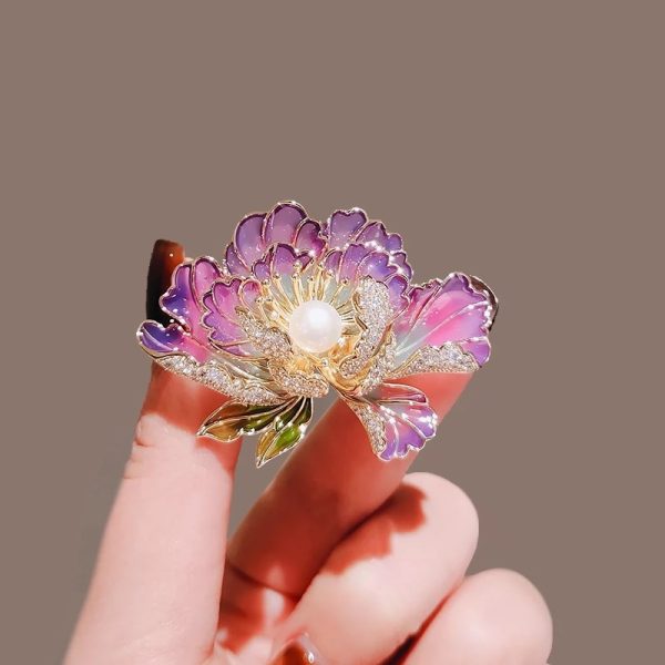 Pearl enamel peony flower brooch for women, niche high-end sense, DIY high-end suit chest flower - Image 4