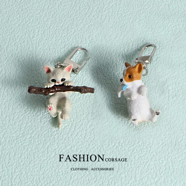 Cartoon Cute 3D 3D corgi Branch Cat Key Chain Resin Doll Pendant Couple Friend Gift Jewelry - Image 4