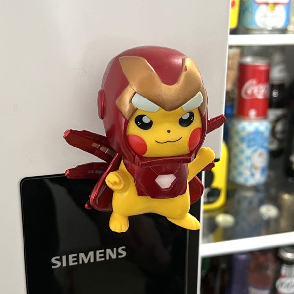 Pok é mon Iron Man Pikachu refrigerator sticker cute and creative magnetic suction 3D anime cartoon refrigerator decoration sticker