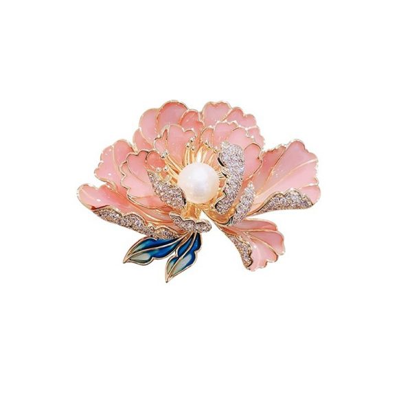 Pearl enamel peony flower brooch for women, niche high-end sense, DIY high-end suit chest flower - 图片 5