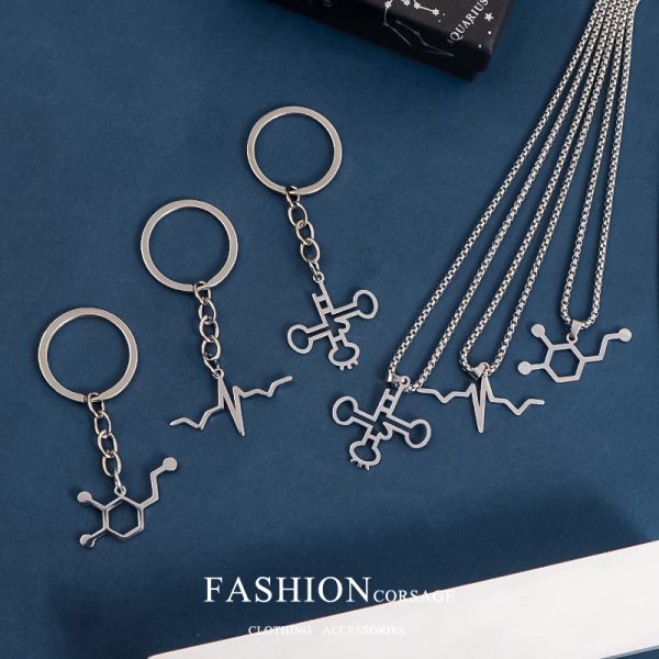 Science student necklace, romantic personality, chemical formula, dopamine pendant, men's and women's titanium steel keychain, creative gift - 图片 2