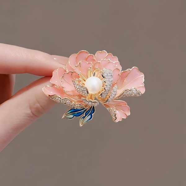 Pearl enamel peony flower brooch for women, niche high-end sense, DIY high-end suit chest flower