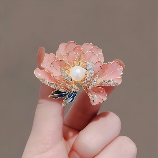 Pearl enamel peony flower brooch for women, niche high-end sense, DIY high-end suit chest flower - Image 3