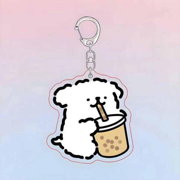 Marzis Line Puppy Milk Tea Girlfriend Bag Pendant Acrylic Keychain Small Chicken Feather Double Couple Pendant - Image 3