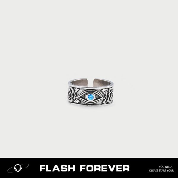 FLASHFOREVER Retro Horus Eye Ring Men's Trendy Fashion Personality Single Adjustable