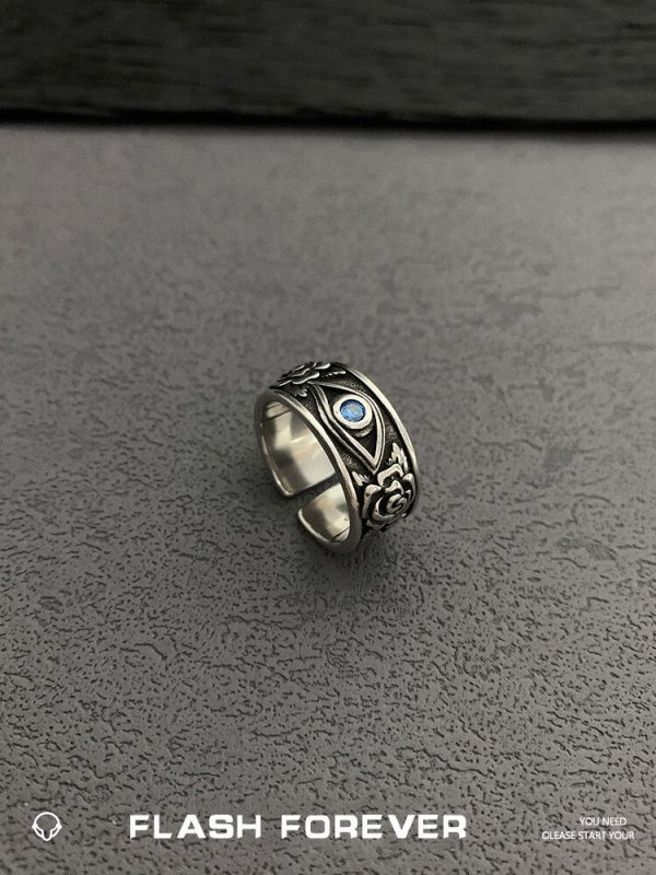 FLASHFOREVER Retro Horus Eye Ring Men's Trendy Fashion Personality Single Adjustable - 图片 3