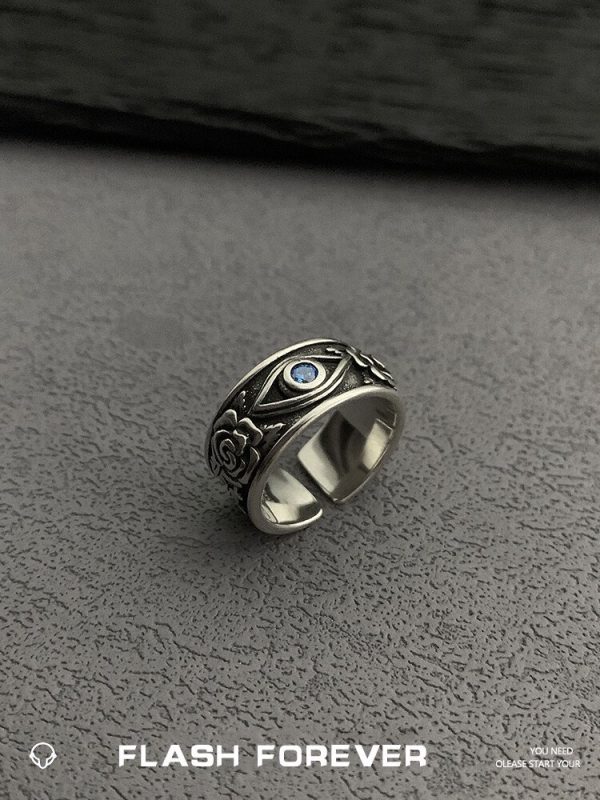 FLASHFOREVER Retro Horus Eye Ring Men's Trendy Fashion Personality Single Adjustable - 图片 5