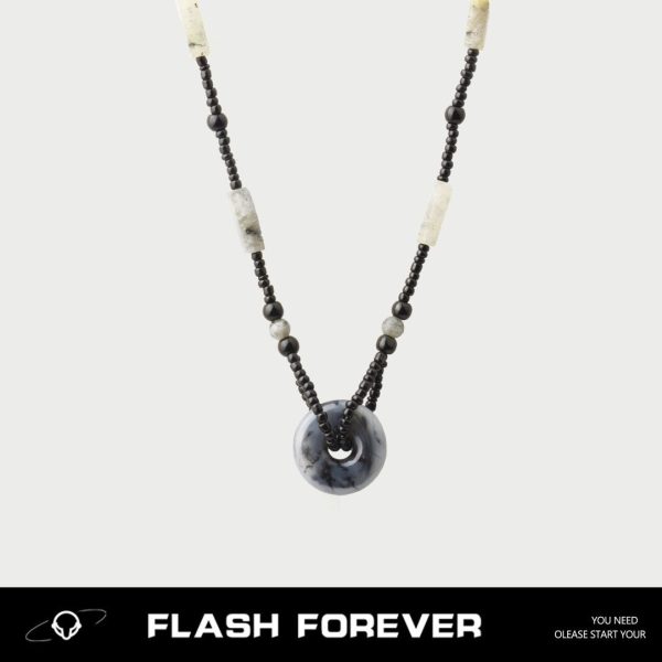 FLASHFOREVER New Chinese Ink Style Safe Buckle Necklace for Men and Women in Summer, Small and Premium Clavicle Chain