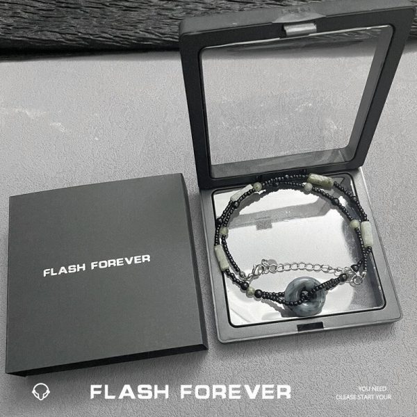 FLASHFOREVER New Chinese Ink Style Safe Buckle Necklace for Men and Women in Summer, Small and Premium Clavicle Chain - 图片 6