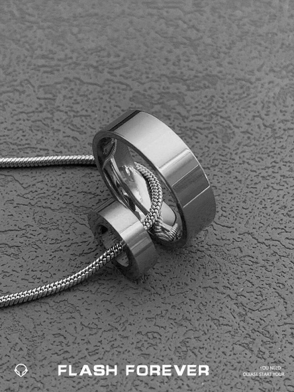 FLASHFOREVER minimalist size double ring titanium steel necklace for men and women with a minimalist and high-end feel, popular as a couple gift - Image 5